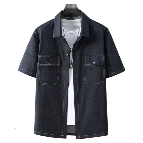 

mens casual shirts summer large size mens shirt loose fat plus business short sleeve denim 230720, White;black