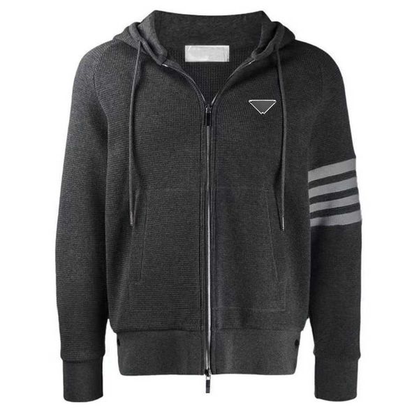 

spring and autumn women's classic triangle mark three bars hooded cardigan knitted coat, knitted fabric is soft and comfortable, the ve, Black;brown