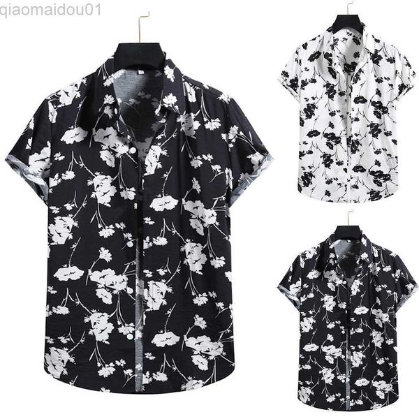 

men's casual shirts men short sleeve blouse hawaiian shirts cotton printed t-shirts summer beach holiday button t shirt male l230721, White;black
