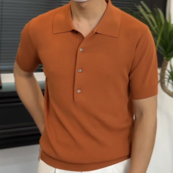 

men's polos 2023 british shirt mannen polo summer simple solid color casual slim lapel knit breathable camisa hombre 230720, White;black