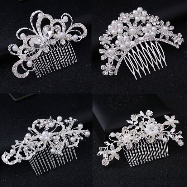 

pearls bridal wedding tiaras stunning fine comb bridal jewelry accessories crystal hair brush hairpin for bride, White