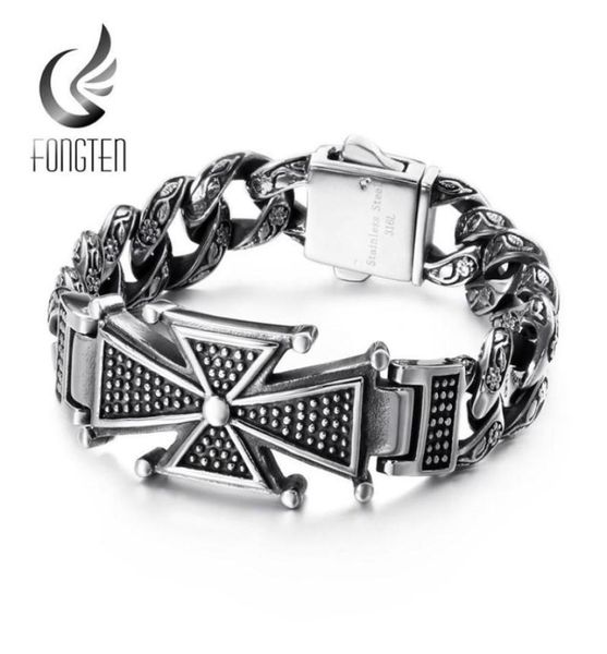 

fongten skull cross curb men039s bracelet vintage black cuban chain stainless steel skeleton male bracelets bangle jewelry cx204245085, Golden;silver