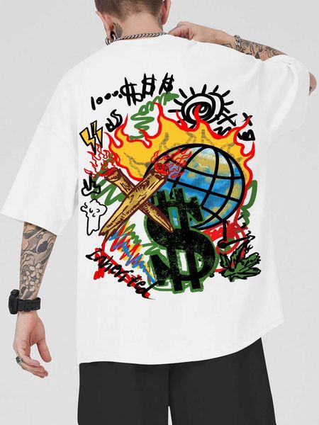 

men's fashion street life guys cartoon letter graphic, White;black