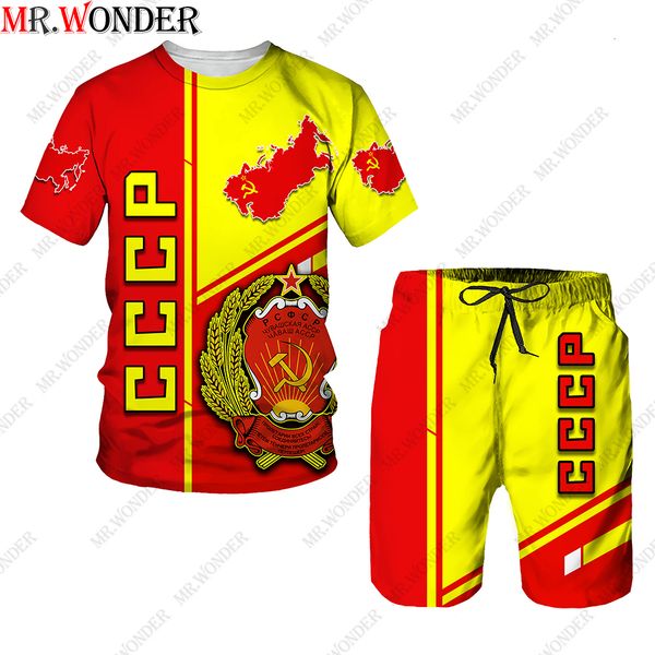 

men's tracksuits mr.wonder mens 3d tracksuits cccp russian t-shirt suits men ussr soviet union short sleeve t shirts short moscow sport, Gray