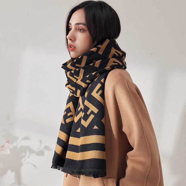 

2023 double-sided imitation for women in winter ff printing celebrity warm cashmere shawl dual purpose scarf, Blue;gray