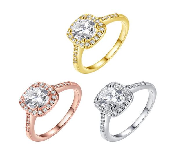 

luxury stone gold plated ring women girl elegant rose golden yellow gold crystal wedding gift jewelry finger rings4727741, Silver
