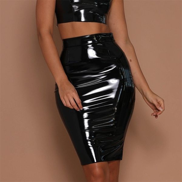 

skirts spring autumn girls black pu leather glossy midi skirt high waist kneelength bodycon guinness 230720