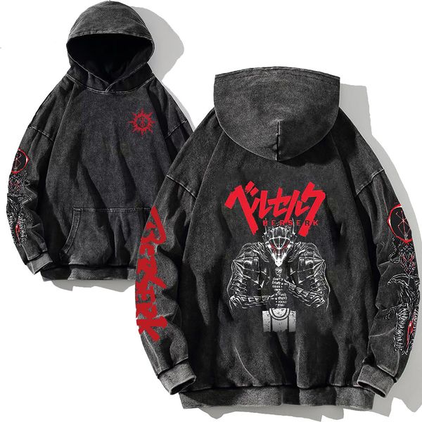 

men's hoodies sweatshirts berserk guts print anime hoodies men women vintage black 100% cotton gothic sweatshirts casual pullover hip h