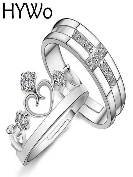 

hywo brands 1 pair silver plated prince princess crown cz crystal promise ring set pair for lovers couple rings for women men2345931