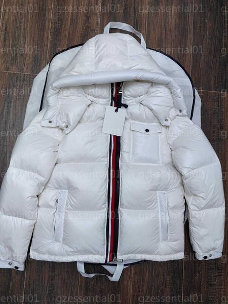 

men down jacket womens winter white downs coat tricolor striped webbing goose-down warm windbreaks designer clothes women puffer jackets, Black