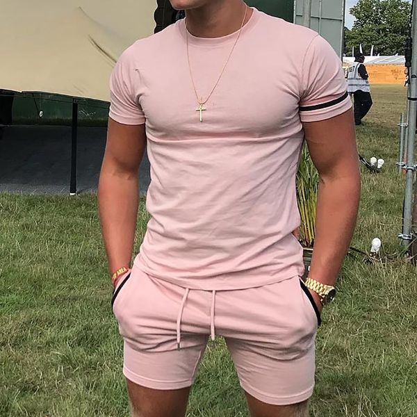 

men s tracksuits spring summer shorts set slim sports suit short sleeves o neck solid and two piece sets men outfit 230721, Gray