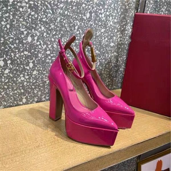 

dress shoes autumn ladies roman high heels pointed toe thick sole heels metal decoration one word buckle shoes orange 34-42 230720, Black