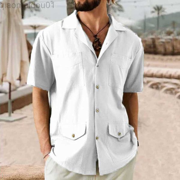 

men's casual shirts mens cotton linen shirt spring summer clothing short sleeve shirts buttoned turn-down collar casual shirts men stre, White;black