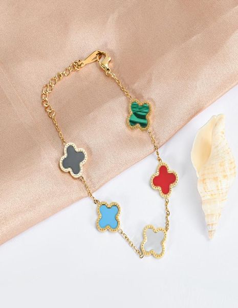 

5 color clover charm bracelet gold plated titanium steel jewelry for women gift7343266, Golden;silver