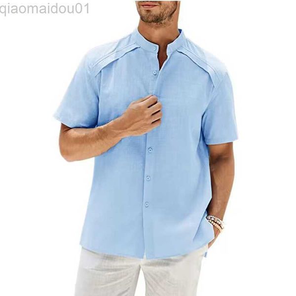 

men's casual shirts men casual cotton shirts standing collar male fashion short sleeves button solid loose spring summer handsome men&, White;black