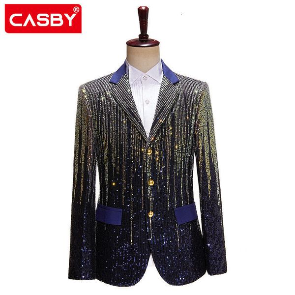 

men's suits blazers colorful meteor gradual mens suit jackets change sequins singer stage three buttons to host the bar's shining, White;black
