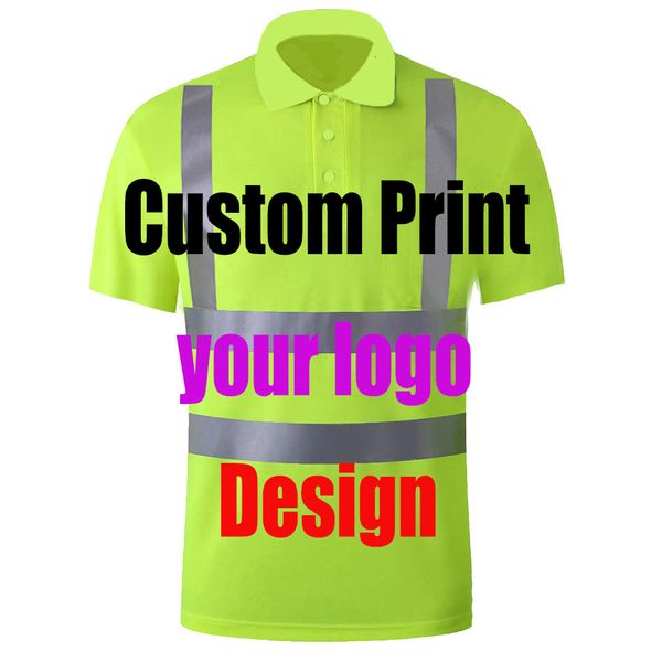

men's polos high visibility quick-drying diy uniform customized custom print reflective safey polo shirt hi vis polos workwear 230720, White;black