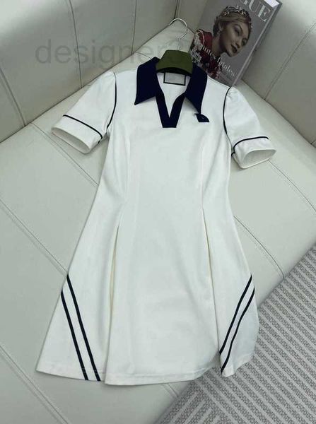 

basic & casual dresses designer summer new academy style simple and fashionable embroidery strap contrast pleated polo dress wh6p, Black;gray