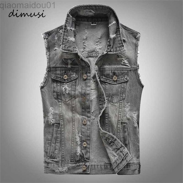 

men's jackets dimusi spring autumn vintage design mens denim vest male retor sleeveless jackets men ripped hole jean waistcoats clothin, Black;brown