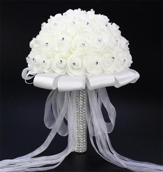 

bridal bouquet wedding flowers with rhinestone romantic bride bouquet foam artificial flowers ramo de boda flower white rose bouqu9408174