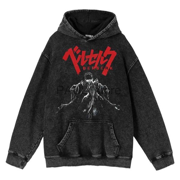

men's hoodies sweatshirts anime berserk hoodies guts skeleton knight hoodie vintage washed sweatshirts harajuku casual oversized long s, Black