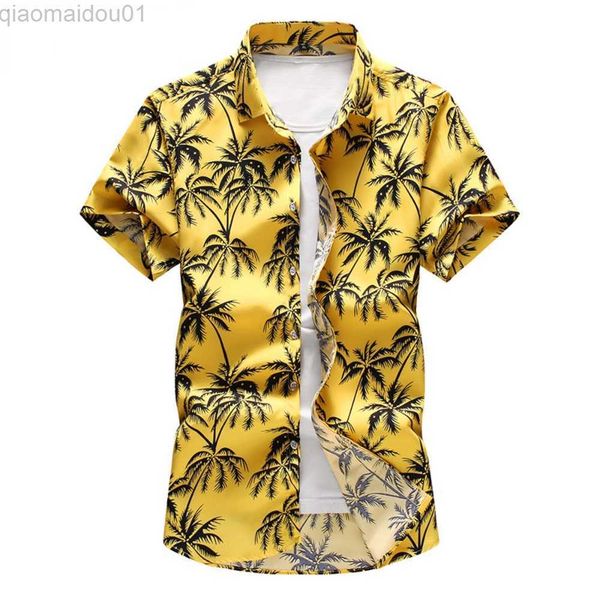 

men's casual shirts 2022 men's hawaiian shirt fashion coconut tree floral 3d printing single breasted personality plus size new sh, White;black