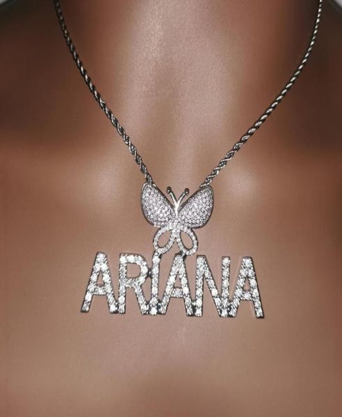 

custom mini initial letters with buttterfly bail pendant micro paved cz personalized name plated necklace hip hop jewelry9093230, Silver