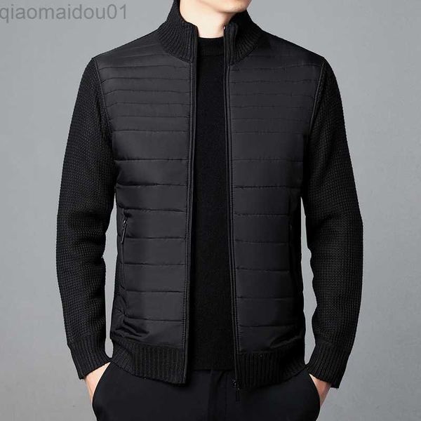 

men's jackets winter mens fleece jacket warm knitting coat men patchwork casual knitted jackets stand collar outerwear winter jackets m, Black;brown