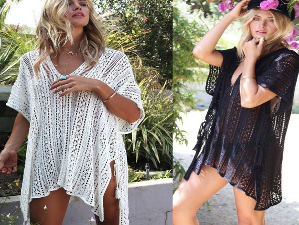 

women white summer lace hollow knit bikini swimwear cover up crochet beach mini dress blouse bathing suit seethrough be1192576, Black;gray