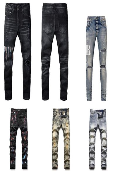 

luxurys designers jeans distressed france fashion amirs men039s biker hole stretch denim casual jean men skinny pants elasticit2587327, Blue