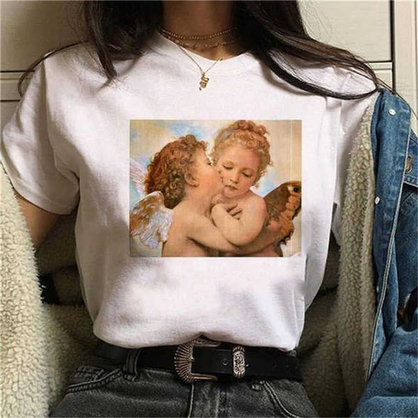 

2019 cupid printed women's short sleeve genjuku style t-shirt, White