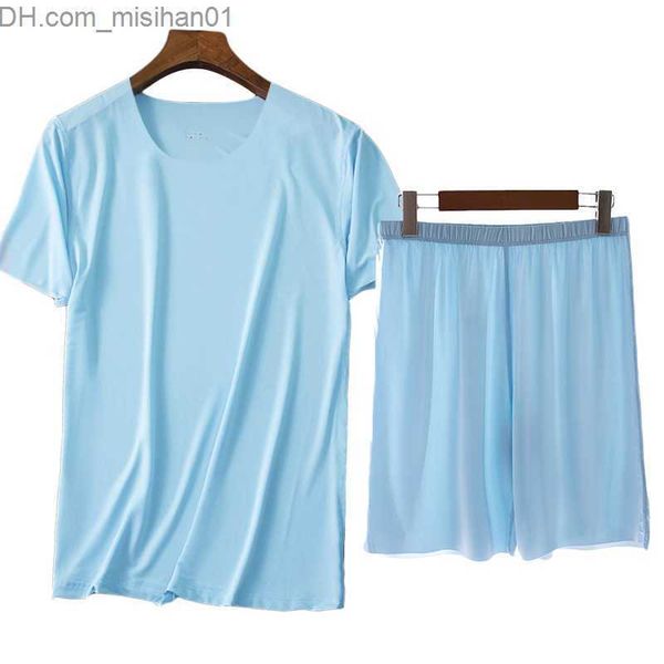 

men's sleepwear men's ice silk pajamas solid color shirt and pants 2pcs pajama set casual men's home wear summer pajamas z230, Black;brown