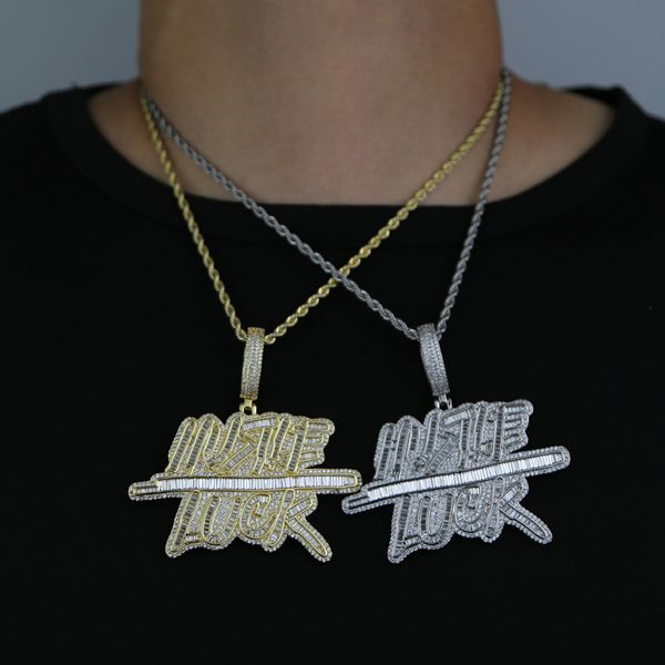 

factory price hustle luck letter necklace women men iced out zirconia hip hop fashion gift jewelry, Silver