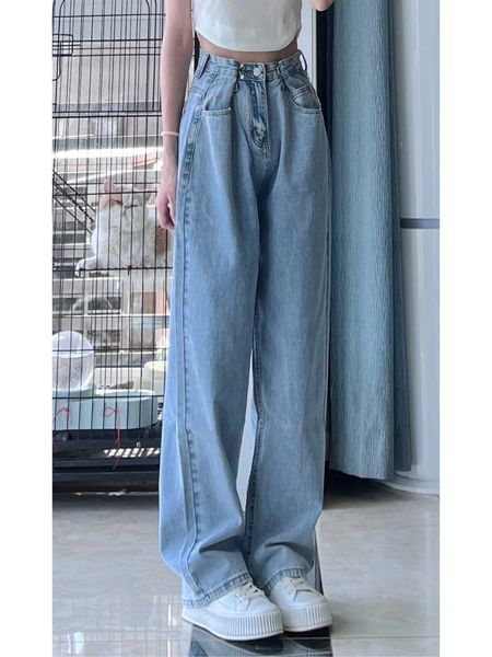 

women s jeans large size wide leg jeans for women loose fitting straight tube slim in summer high waist pants y2k 230720, Blue