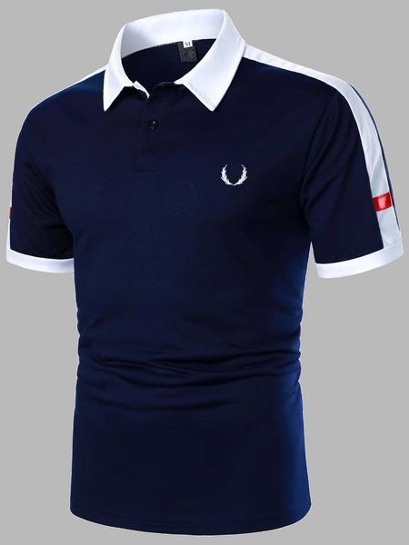 

men's fashion homme men color block graphic embroidery polo shirt, White;black