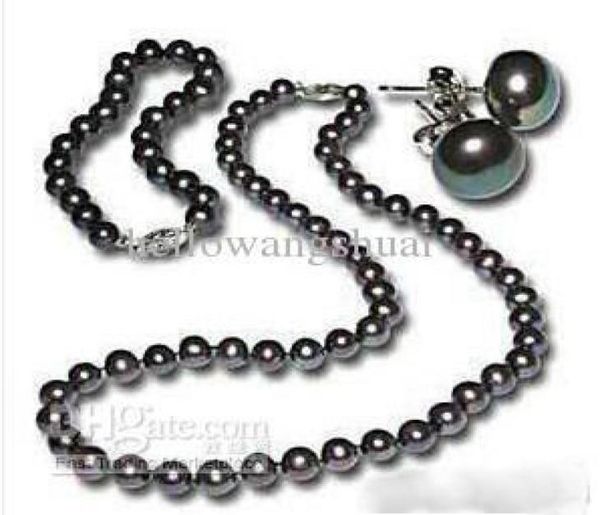 

black pearl silver bracelet earrings necklace set gift pearl jewelry sets1464321