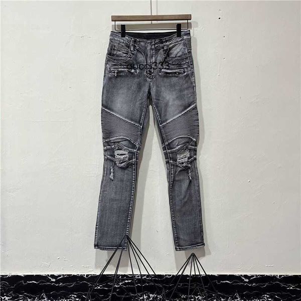 

gray amirly high men's brand jeans knee designer ripped fashion fog pants street cool hole stylish leisure wash elastic slim ins denim, Blue