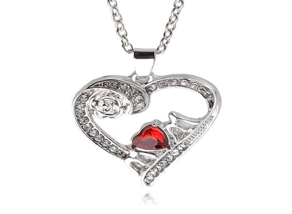 

dhl mothers day gift carvings of roses red crystal heartshaped necklace european and american accessories whole8307758, Silver