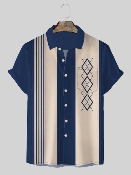 

men's fashion homme men striped geo shirt, White;black