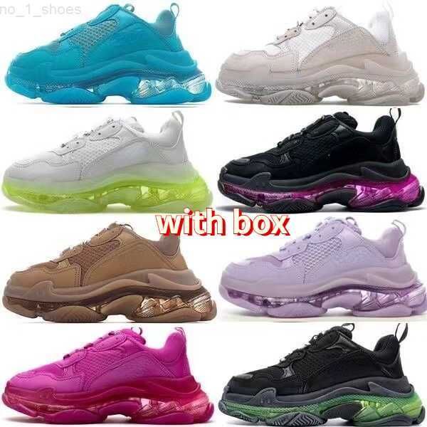 

luxury casual shoes designer paris triple s mens and womens vintage crystal clear bottom leather shoelace box, Black