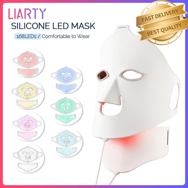 

face care devices 3d silicone soft led mask with 7 colors 168 beads p on therapy neck massager shrink pores skin brightening anti ance 23072