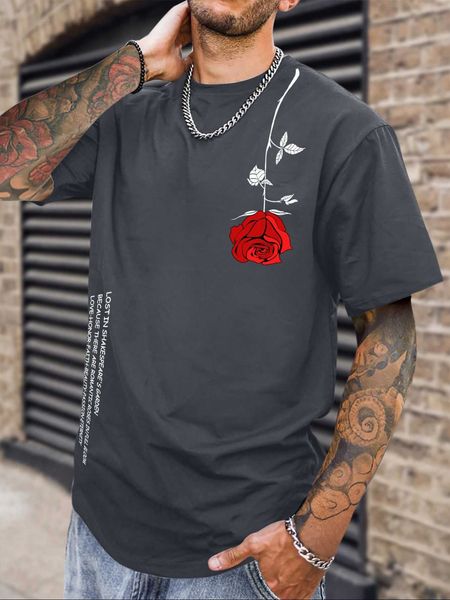 

men's fashion homme men floral slogan graphic, White;black