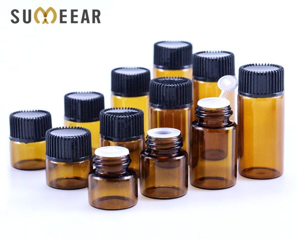 

100pcs 1ml dram amber gss essential oil bottle thin small brown perfume vials sample test 2ml 3ml 5ml2809729