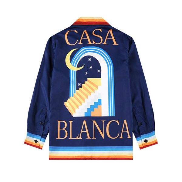 

mens casual shirts rainbow stripe casablanca tennis club night star fantasy gate long shirt men women oversize hawaii beach clothes 230720, White;black