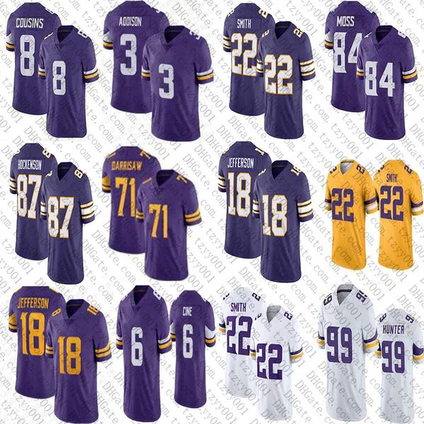 

tj hockenson justin jefferson 3 addison custom football jersey kj osborn zadarius harrison smith danielle hunter kirk cousins randy moss lew, Black;red