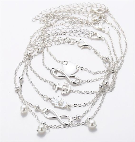 

anklets bracelet for women girls silver gold charm fashion peach heart anchor artificial pearl beads alloy sandal beach feet 2051668, Red;blue