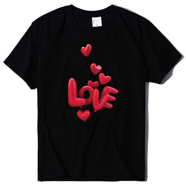 

new men's and women's round neck loose love love balloon print summer short sleeve t-shirt top, White