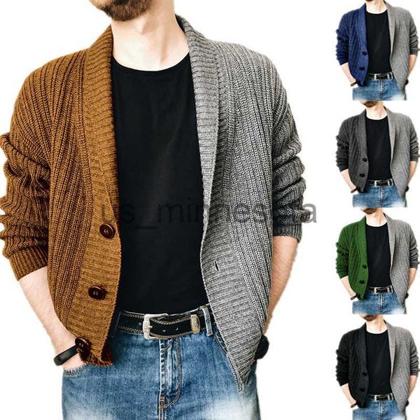 

men's sweaters spring and autumn 2023 new men's jacket doubor splice loose vneck cardigan sweater coat single breasted casual knit, White;black
