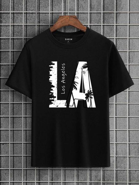 

men's fashion en tropical and letter graphic, White;black