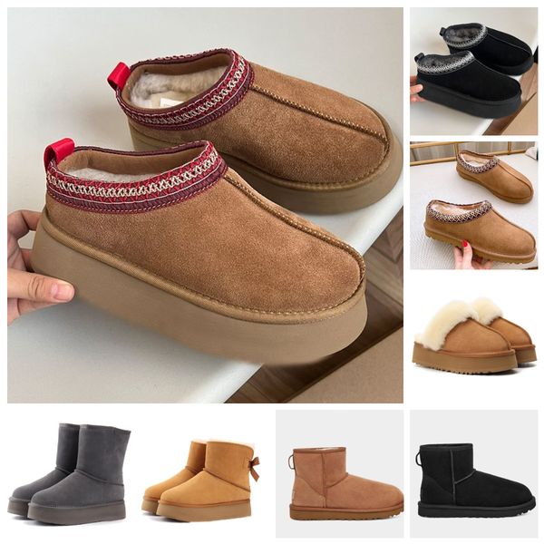 

designer shoes fur slides australia fluffy slippers designer tazz boots mini shoes platform winter soled short boots mules sheepskin suede s, Black